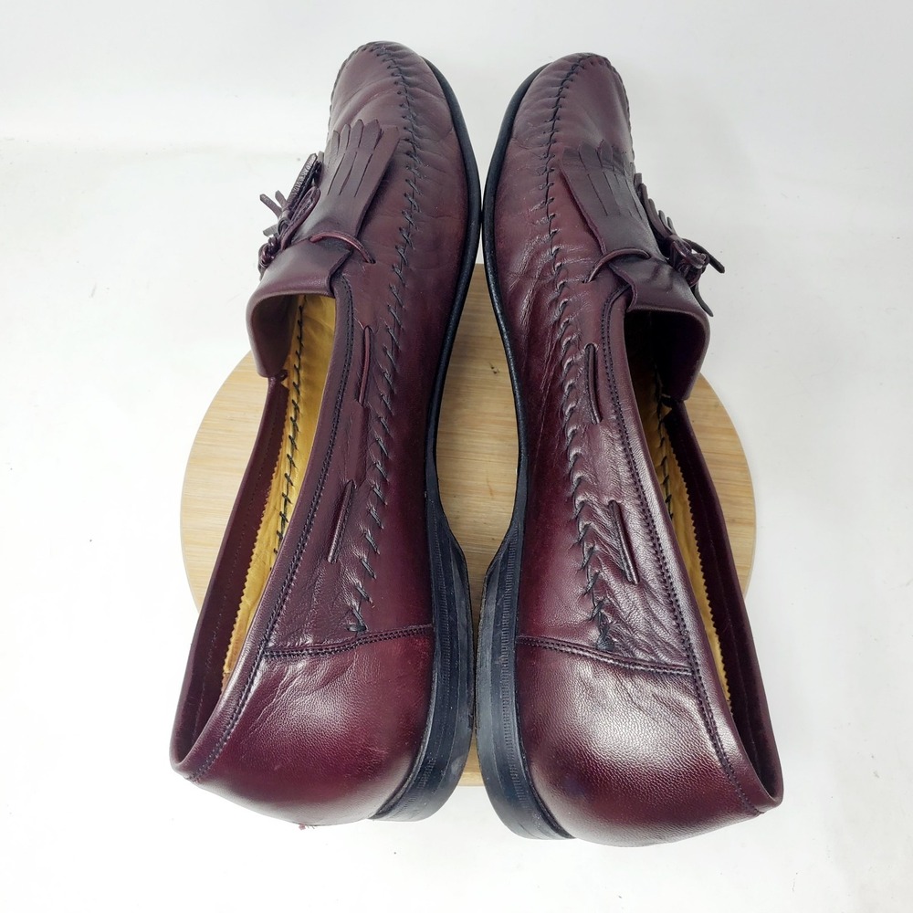 Santoni Loafers Mens 15 Burgundy Leather Kiltie Tassel Slip On Shoes Italy - Picture 14 of 16